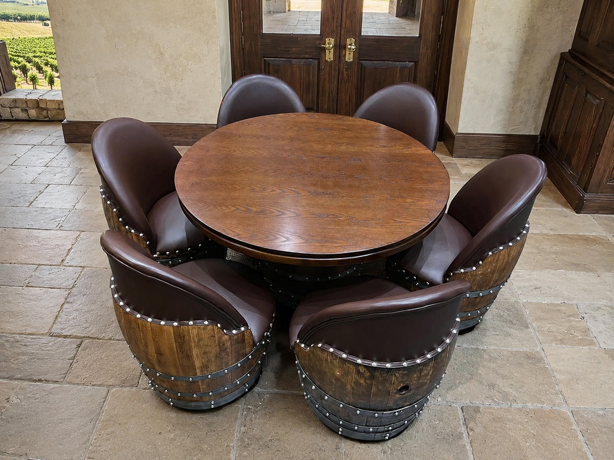 Whiskey & Wine Barrel Poker Table Set with 6 Chairs