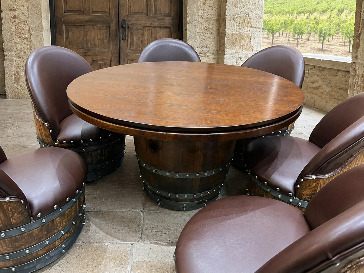 Whiskey & Wine Barrel Poker Table Set with 6 Chairs
