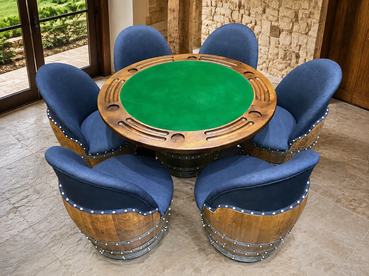 Whiskey & Wine Barrel Poker Table Set with 6 Chairs