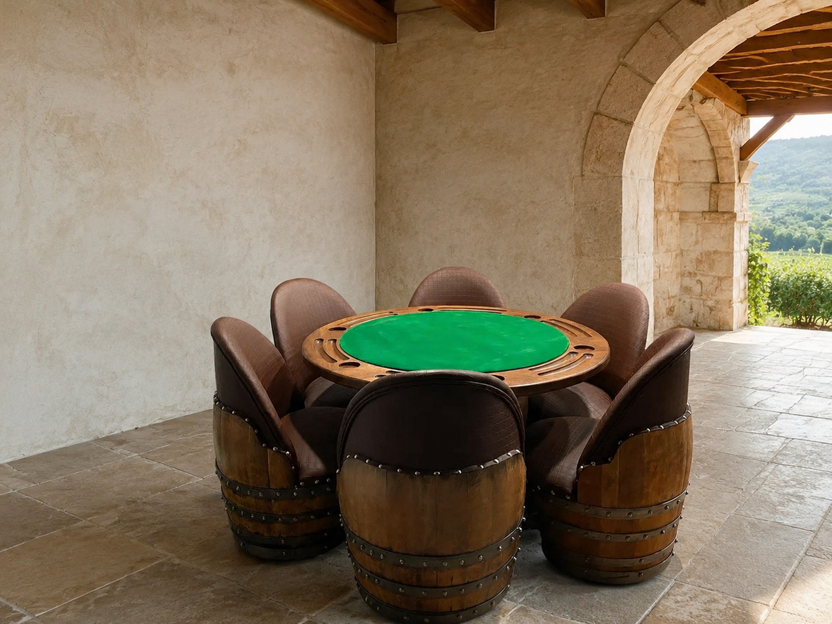 Whiskey & Wine Barrel Poker Table Set with 6 Chairs