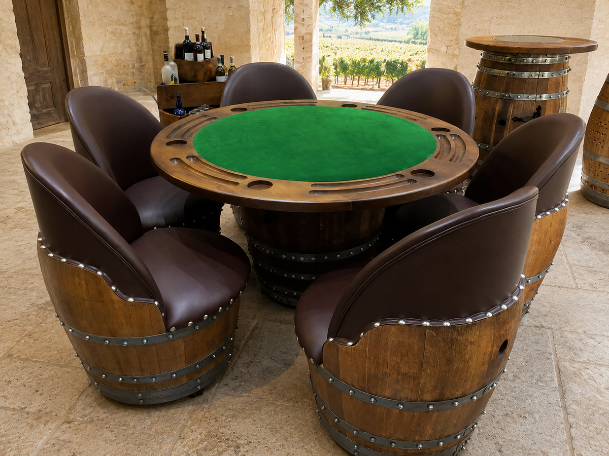 Whiskey & Wine Barrel Poker Table Set with 6 Chairs