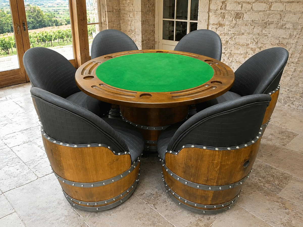 Whiskey & Wine Barrel Poker Table Set with 6 Chairs