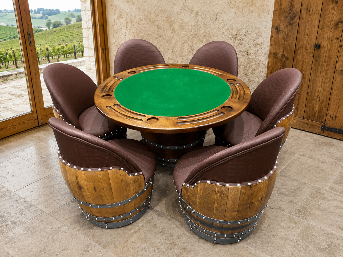 Whiskey & Wine Barrel Poker Table Set with 6 Chairs