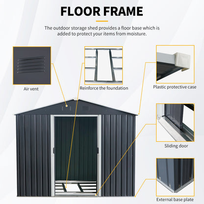 8 × 10 Ft Outdoor Metal Storage Shed with Foundation Frame – Black