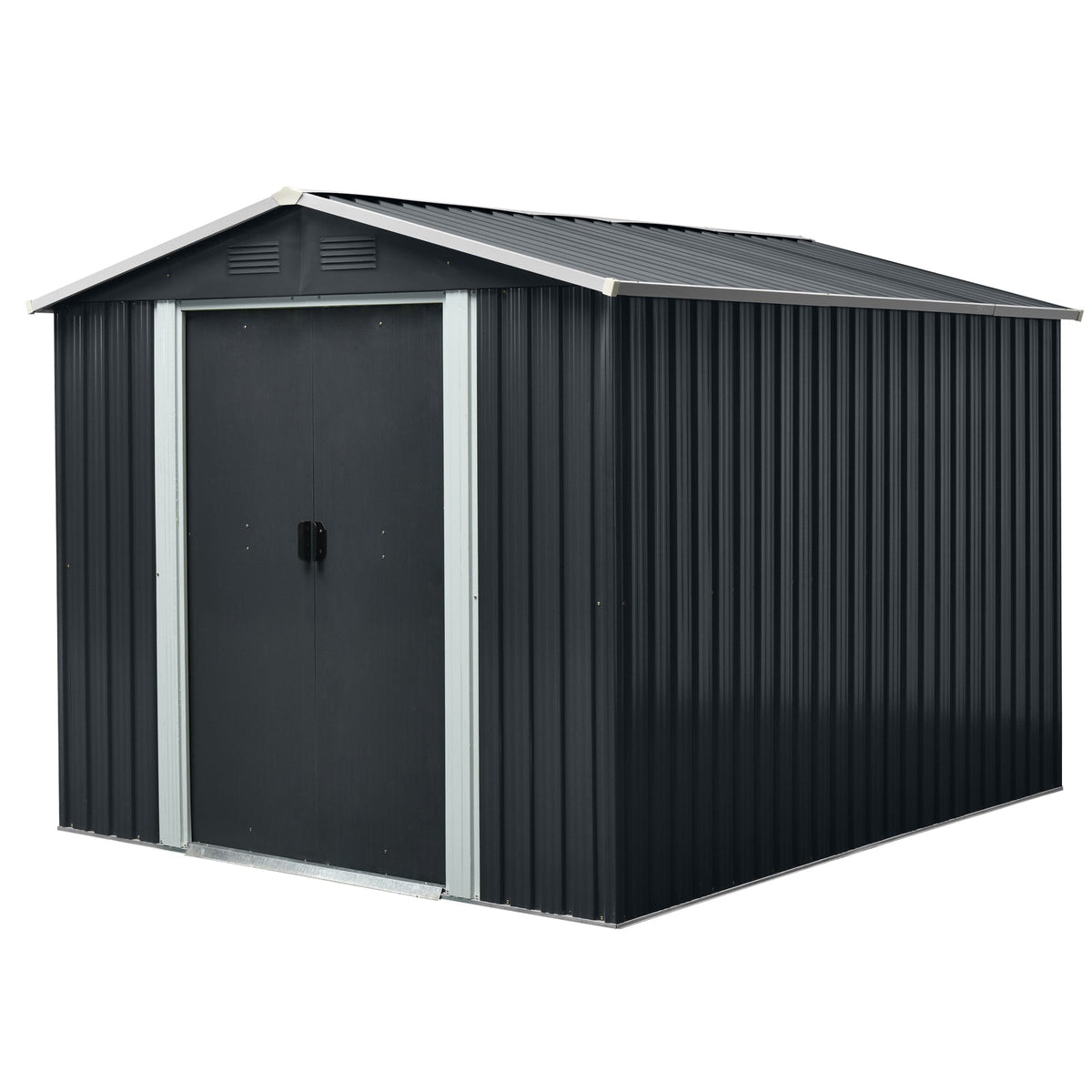 8 × 10 Ft Outdoor Metal Storage Shed with Foundation Frame – Black