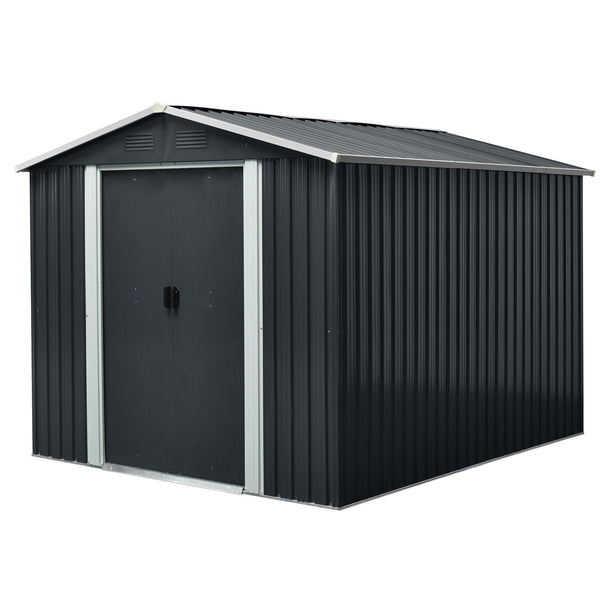 8 × 10 Ft Outdoor Metal Storage Shed with Foundation Frame – Black