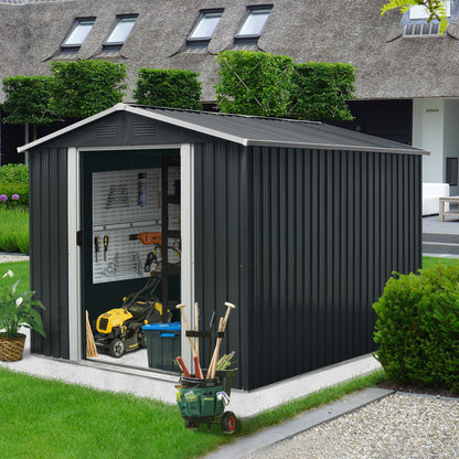 8 × 10 Ft Outdoor Metal Storage Shed with Foundation Frame – Black
