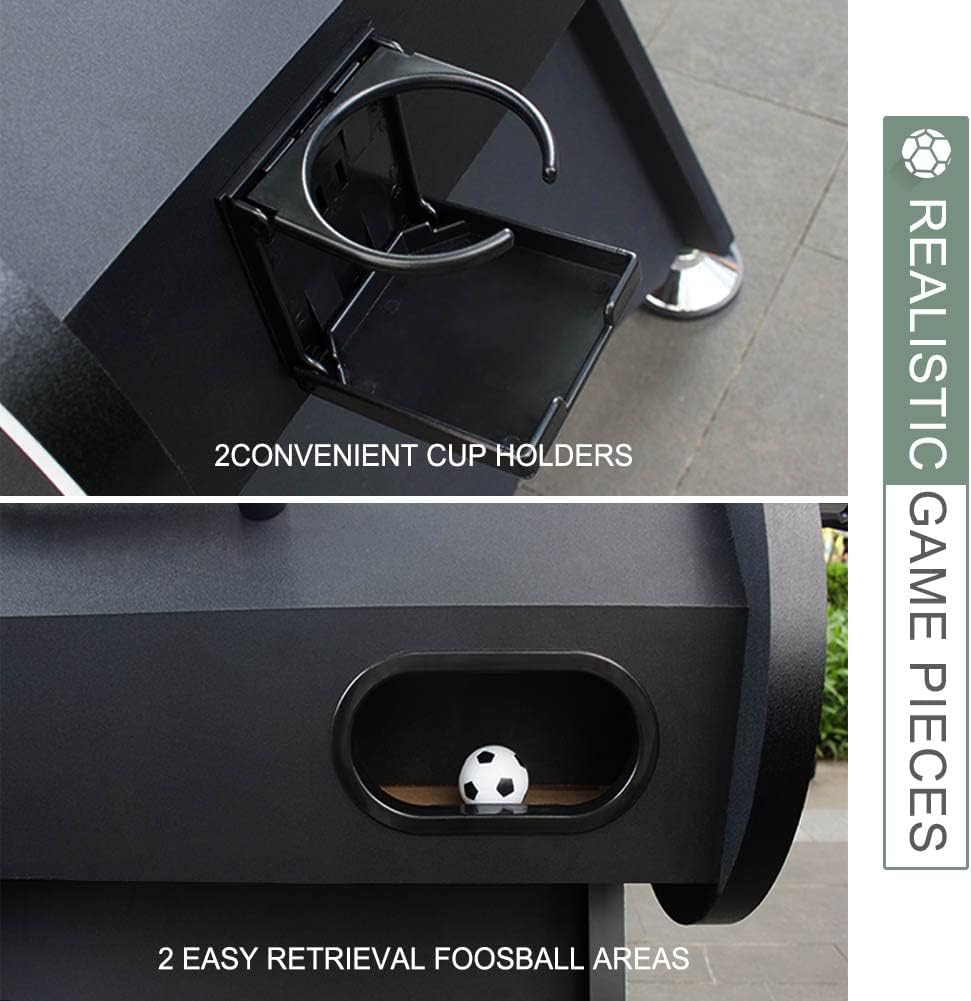 56-Inch Black Foosball Table with 2 Drink Holders