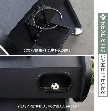 56-Inch Black Foosball Table with 2 Drink Holders