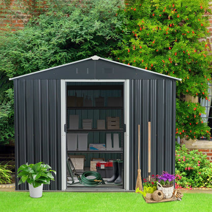 8 × 10 Ft Outdoor Metal Storage Shed with Foundation Frame – Black