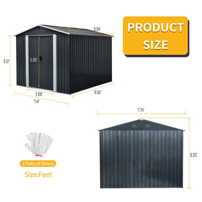 8 × 10 Ft Outdoor Metal Storage Shed with Foundation Frame – Black