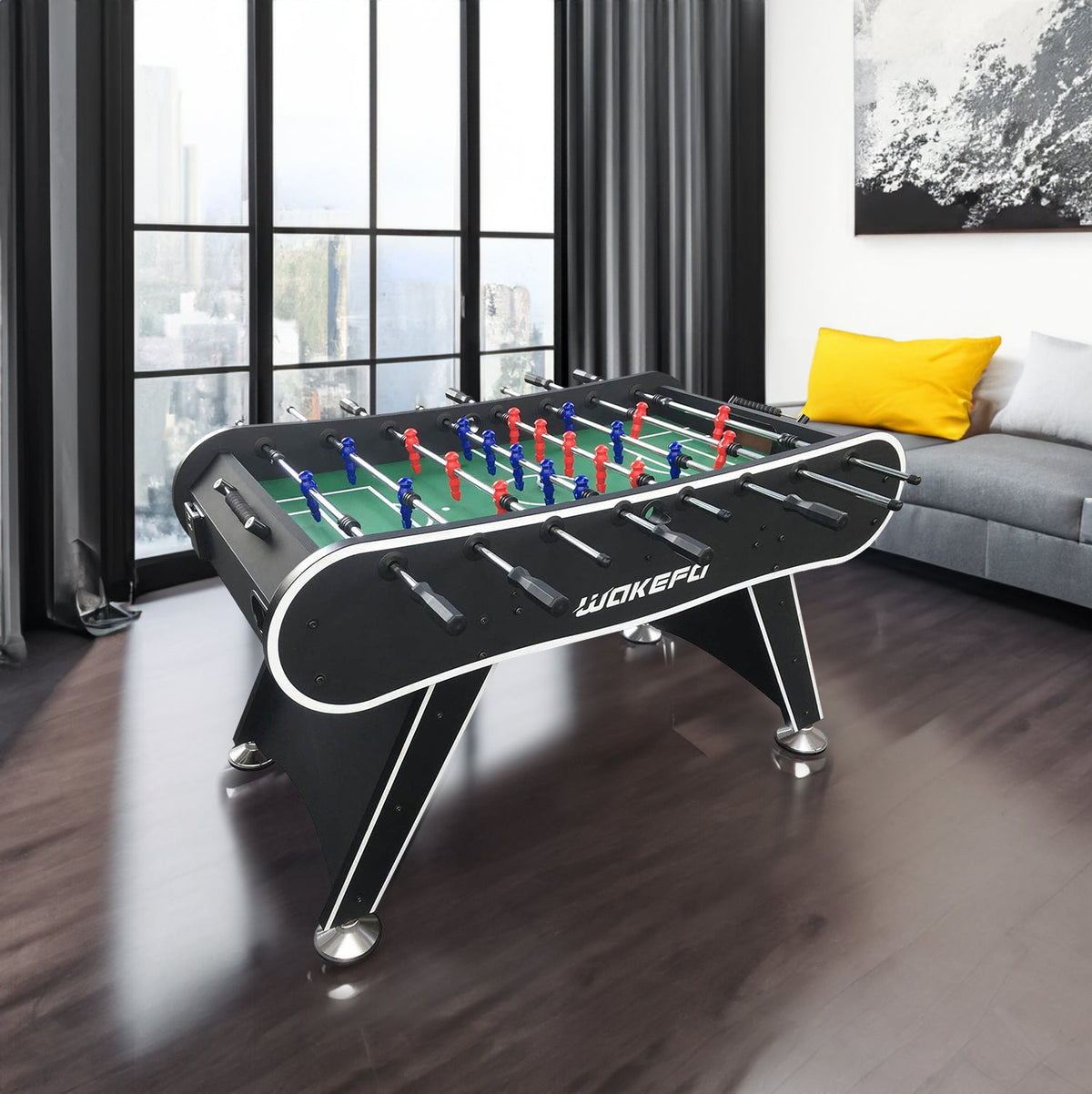 56-Inch Black Foosball Table with 2 Drink Holders