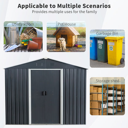 8 × 10 Ft Outdoor Metal Storage Shed with Foundation Frame – Black