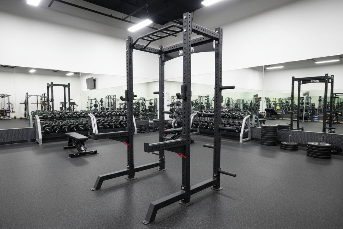 SFE Commercial Squat Rack with Safety Catches, Weight Storage & Olympic Barbell