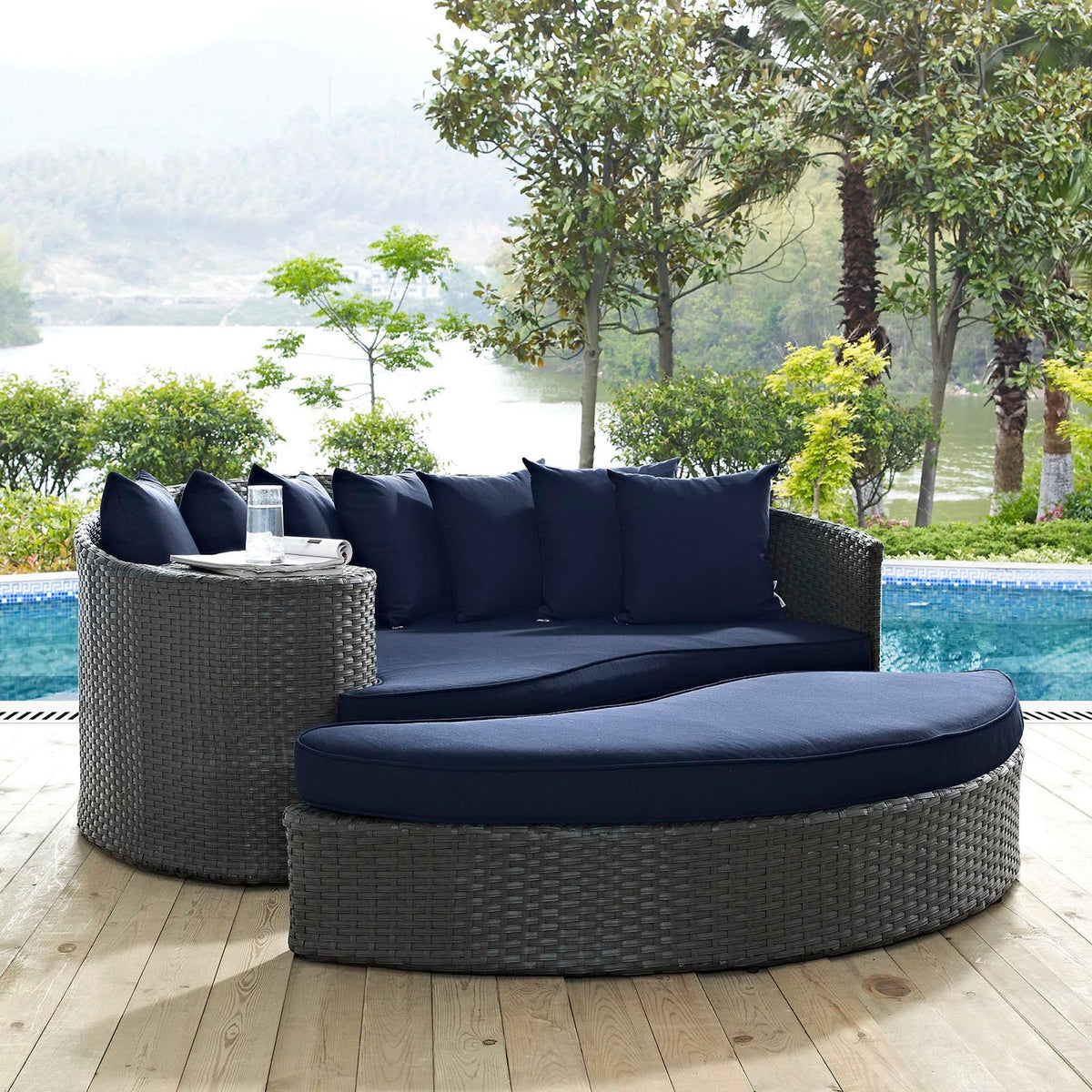 Modway Sojourn Outdoor Patio Daybed with Sunbrella Cushions and Retractable Canopy