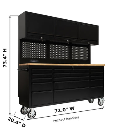 GT7218 72-Inch Rolling Tool Chest with Upper Cabinet, Pegboard, LED Light & Power