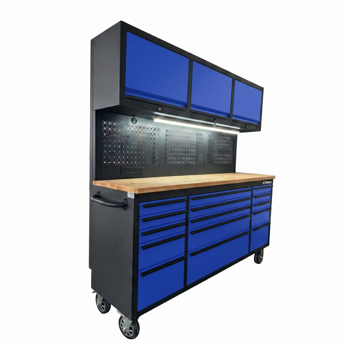 GT7218 72-Inch Rolling Tool Chest with Upper Cabinet, Pegboard, LED Light & Power