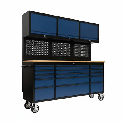 GT7218 72-Inch Rolling Tool Chest with Upper Cabinet, Pegboard, LED Light & Power