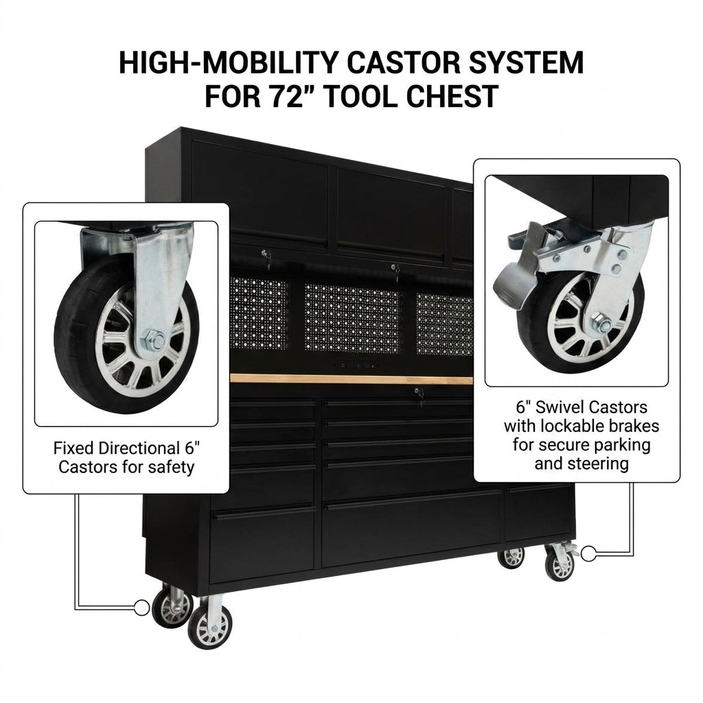 GT7218 72-Inch Rolling Tool Chest with Upper Cabinet, Pegboard, LED Light & Power