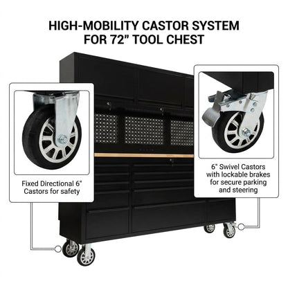 GT7218 72-Inch Rolling Tool Chest with Upper Cabinet, Pegboard, LED Light & Power