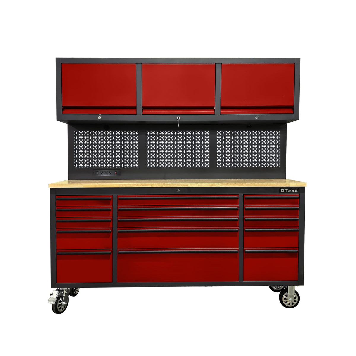 GT7218 72-Inch Rolling Tool Chest with Upper Cabinet, Pegboard, LED Light & Power