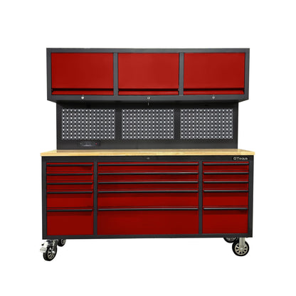 GT7218 72-Inch Rolling Tool Chest with Upper Cabinet, Pegboard, LED Light & Power
