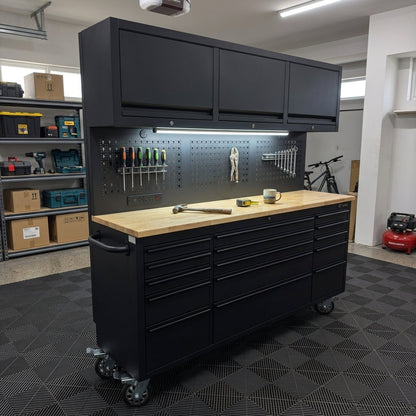 GT7218 72-Inch Rolling Tool Chest with Upper Cabinet, Pegboard, LED Light & Power