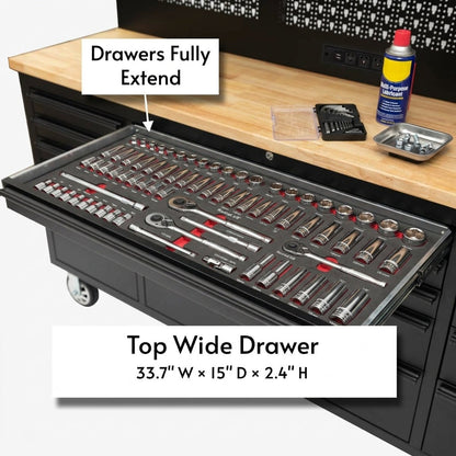 GT7218 72-Inch Rolling Tool Chest with Upper Cabinet, Pegboard, LED Light & Power