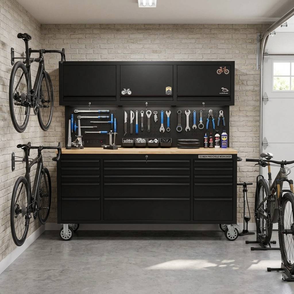 GT7218 72-Inch Rolling Tool Chest with Upper Cabinet, Pegboard, LED Light & Power