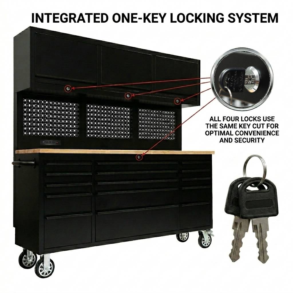 GT7218 72-Inch Rolling Tool Chest with Upper Cabinet, Pegboard, LED Light & Power