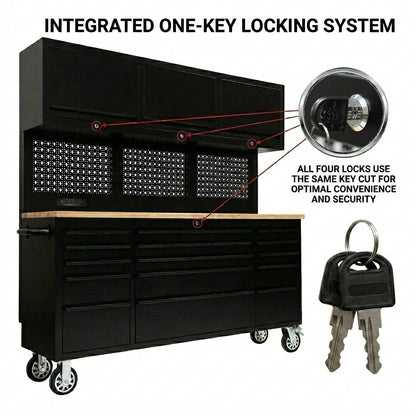 GT7218 72-Inch Rolling Tool Chest with Upper Cabinet, Pegboard, LED Light & Power