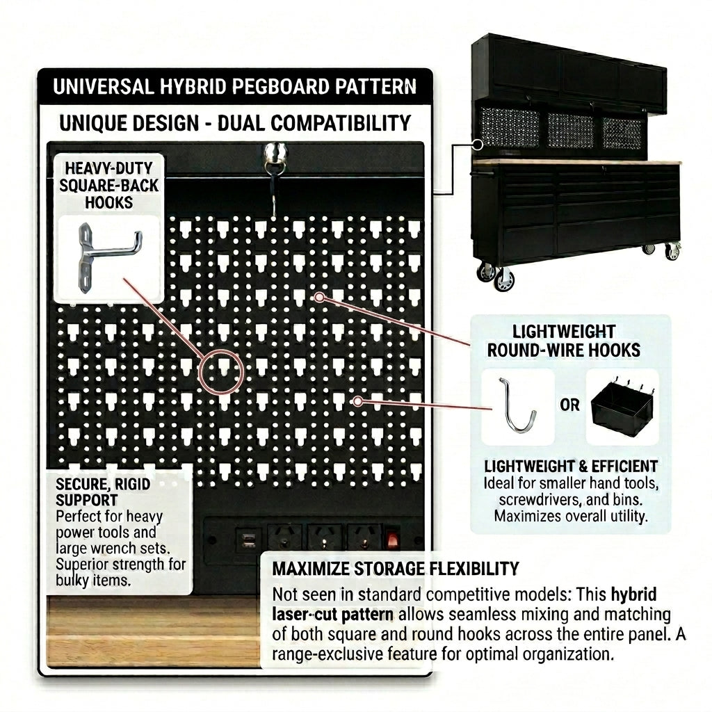 GT7218 72-Inch Rolling Tool Chest with Upper Cabinet, Pegboard, LED Light & Power