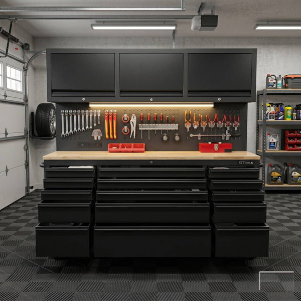 GT7218 72-Inch Rolling Tool Chest with Upper Cabinet, Pegboard, LED Light & Power