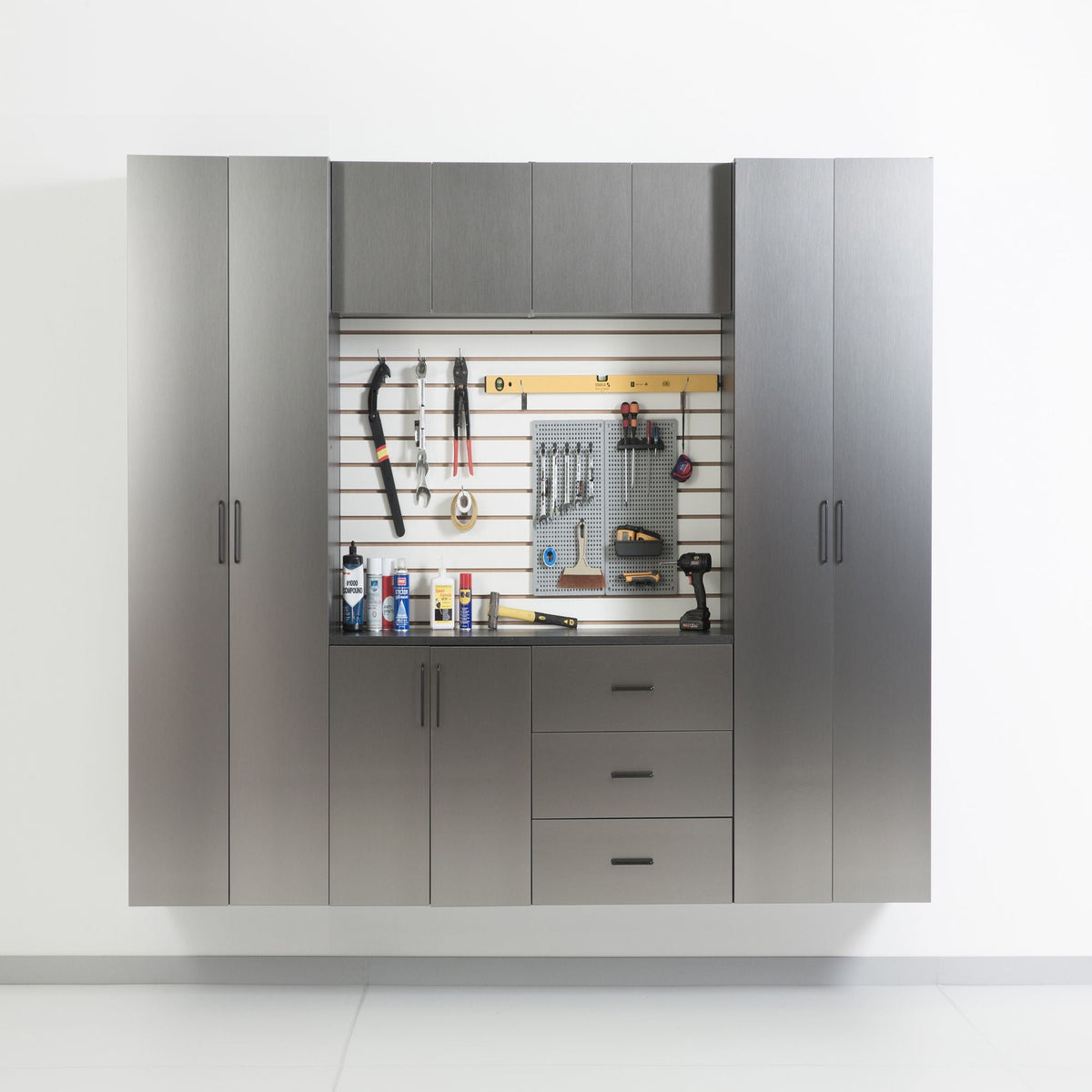 Astro Series Set A Garage Cabinets with Soft-Close Drawers & Doors – Metallic Gray