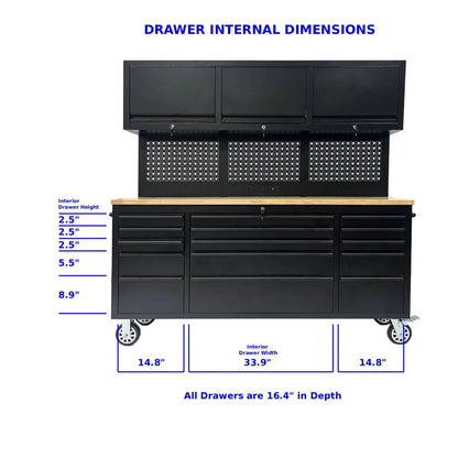 GT7218 72-Inch Rolling Tool Chest with Upper Cabinet, Pegboard, LED Light & Power