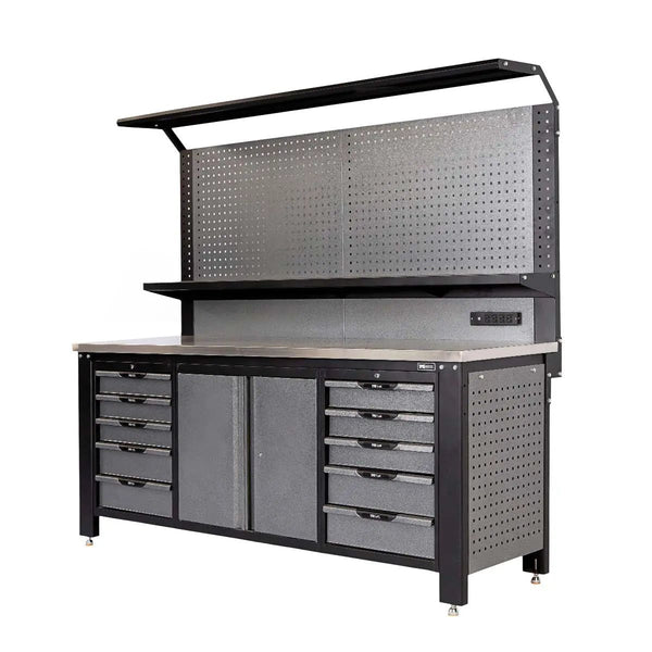 TMG-WBC07 Steel Garage Workbench with Pegboards & Lockable Storage