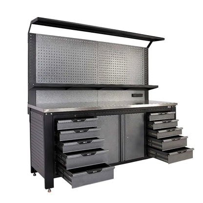 TMG-WBC07 Steel Garage Workbench with Pegboards & Lockable Storage